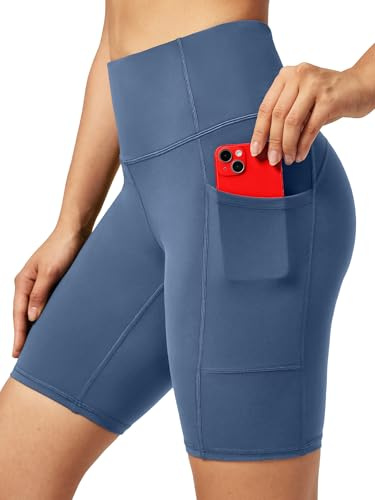 Ewedoos Cycling Shorts Women Running Gym Shorts for Women with Pockets High Waisted Tummy Control Soft Womens Sports Yoga Biker Workout Short