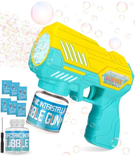 Automatische Seifenblasenpistole Kinder, Seifenblasen Pistole mit 150ML Seifenblasenlösung, Seifenblasen Machine Kinder, Seifenblasenmaschine Gun, Bubble Gun Kindergeburtstag Geschenk, Gelb grün