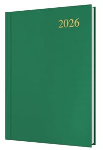 Collins - Essential - 2026 12 Month Calendar Year Planner, Day-To-Page Diary, A5 Hard Cover - Green (ESSA51.52-26)