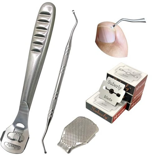 Lot de 43 rasoirs pour callosités des pieds (1 rasoir en acier inoxydable, 1 lime à pieds, 40 lames de rechange et 1 nettoyage des ongles)