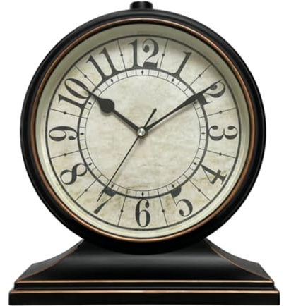 JISADER Reloj de Mesa sin, Elegante decoración de Estilo rústico, diseño Retro Simple, Reloj de Escritorio para Dormitorio, Chimenea, Estante, mesita, Negro