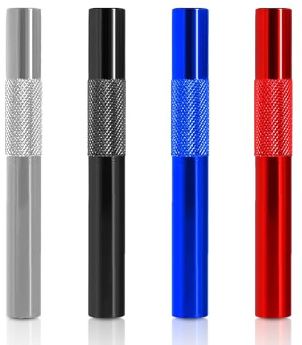 ZMZaoan 4 Pezzi Paglia Cannucce Metallo, Cannuccia Metallo Riutilizzabili 70Mm, S-Nuff Paglia Portatile, Cannucce per Picnic, Campeggio, Viaggi (Nero/Argento/Rosso/Blu)