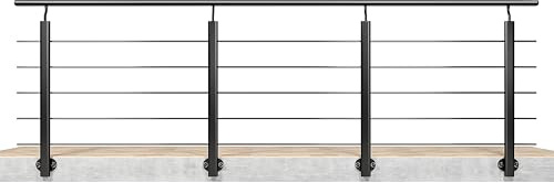 AICA 300x100cm Barandillas de aluminio, Barandilla de escalera, Ángulo de montaje ajustable, uso interior y exterior - Negro mate - fijaciones lateral