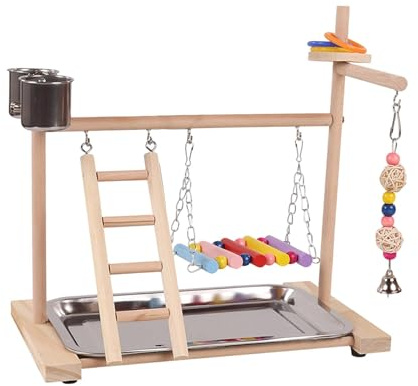 Jiuvaso Parco Giochi per pappagalli, Supporto per pappagalli, Facile da Montare, Supporto in Legno per parrocchetti, per Uccelli, per parrocchetti, Piccoli