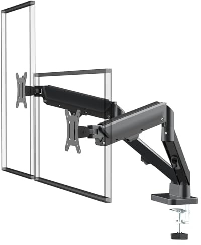 Maclean MC-134 hållare för 2 bildskärmar | Dubbelmonitorhållare 17–32 tum | Gasfjäder justerbar höjd | upp till 10 kg VESA 75 x 75, 100 x 100 | Ergonomisk bordsklämma/sladdhål | svart