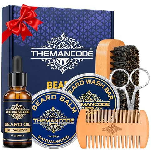 THEMANCODE Kit Barbe Homme au Santal, Coffret Cadeau Homme, Soin Barbe