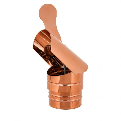 MAKA Comignolo Gallo Tondo, Terminale in Rame Eolico per Canna Fumaria Camino Stufa a Legna Pellet e Gas, Cappello Antipioggia Aspirafumo(Ø 120 mm)