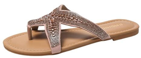 Mules plates pour femme - Tongs avec strass - Antidérapantes - Élégantes - Confortables - Pour la mer, la plage, le jardin