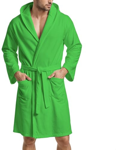 PETTI Artigiani Italiani Microfibre Bathrobe Men Women with Hood, Pockets, Belt, Unisex Quick Drying for Gym, Pool, Beach, Spa, Green, M