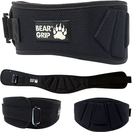 BEAR GRIP BLACK Weight Lifting Neoprene Curved Gym Belt Back Lumbar Support Fitness Exercise Bodybuilding (Large)