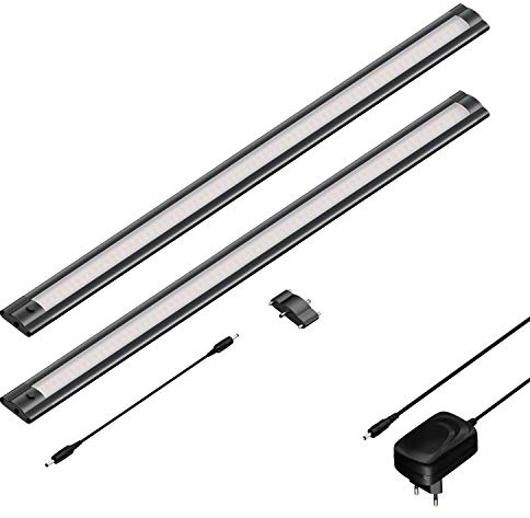 ledscom.de LED Unterbau-Leuchte SIRIS schwarz matt, flach, je 50cm, je 655lm, weiß, 2er Set