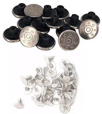 Trimming Shop 17mm Jeans Buttons with Pins Replacement Task Button Fasteners for Jackets, Clothes, Trousers, Sewing Knitting Crafts, Embellishments, Shiny Silver, 10pcs