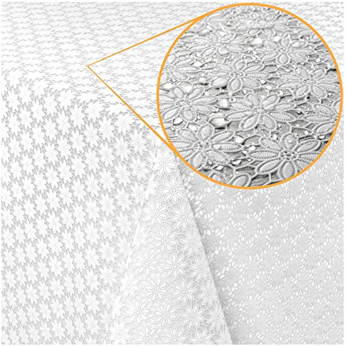 ANRO Tischdecke Lace Vinyl Wachstuch Häkel Spitze Optik Wasserfest Blumen Kamille Weiß 220x138cm