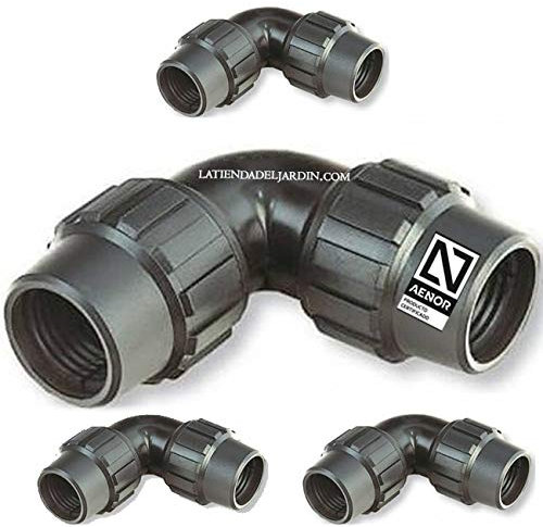 Suinga Pack 4 CODO igual POLIETILENO 20MM. Producto con certificado AENOR utilizado en tuberías PE 20 mm 1/2 para uso fontanería, riego y obras