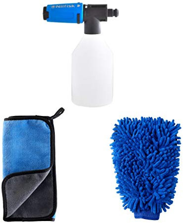 Nilfisk Car Wash Kit - Wash Mitt + Microfibre Towel + Super Foam Sprayer -Pressure Washer Accessories