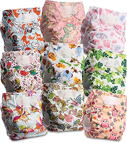 Littles and Bloomz - Pañal reutilizable para bebé con HOOK-LOOP, 9 pañales, FLV2-0908
