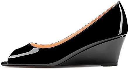 HDEUOLM Femmes Bas Compensé Talon Heel Ouvert Bout Slip-on Escarpins Classique Cute Dress Sandales 5 CM Heels Noir 38 EU