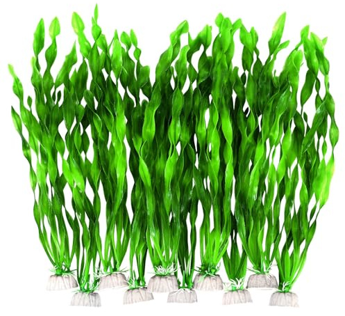 AQUANEAT Fish Tank Artificial Plants, Aquarium Plastic Seaweed Decorations, 11.75Inch Tall Fake Green Accessories, 10 Packs