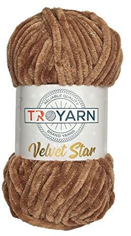 Troyarn Velvet Star, Silvery Glitter Chenille Baby Blanket Yarn Amigurumi Yarn for Crocheting and Knitting Super Bulky 100 gr (120 yds) Length: 110 m (10419 - Brown, 1 Skein)