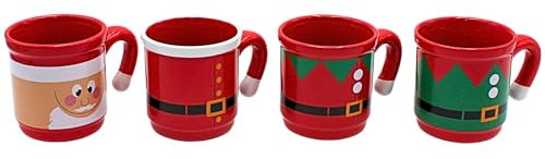 Dekohelden24 Lot de 4 Tasses à vin Chaud en faïence - Tasse de Noël, Tasse de Père Noël, Tasse de Veste Lutin - Dimensions (L x l x H) : Environ 12 x 8,3 x 8,6 cm - Capacité : Environ 250 ML