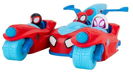 Spidey and Friends SNF0271 Spidey & his Amazing Friends Team Split Racer - Veicolo tre in uno da 21,6 cm con freccette, effetti sonori e frasi, multicolore