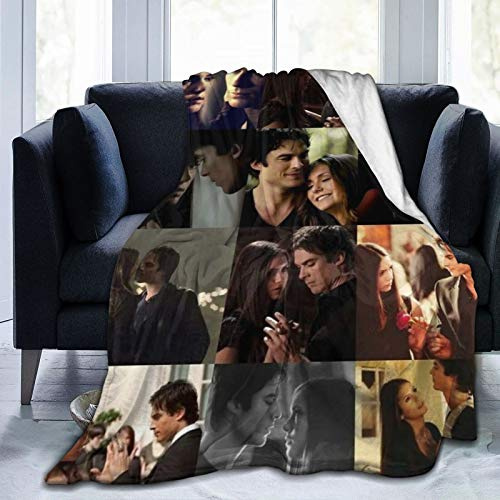 Amkong Salvatore Damon Elena Love Collage Coperta TV Show Fan Regali Vampiro Katherine Ornamenti Decorativa Coperta in Pile per Biancheria da Letto Divano 152,4 x 127 cm