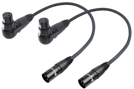 Devinal Right Angle XLR Cable, Adjustable Right-Angle Female to Straight Male Microphone Cord, 90 Degree XLR Mic Adapter for Sound Devices Mixer Recorder, 1 FT (2-Pack)