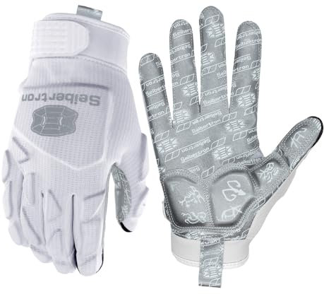 Seibertron H.P.I.L.G Lineman/Linebacker Handschuhe Touchscreen, Flexible, Atmungsaktive,Handrücken Schlagschutz Erwachsener Weiß L