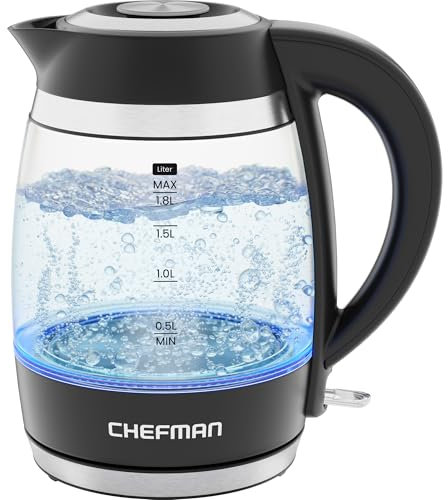 Bollitore Elettrico Chefman, 1.8L 2200W, Bollitore Acqua Elettrico, Coperchio Rimovibile per una Facile Pulizia, Spegnimento Automatico, Protezione Bollitura a Secco, Filtro in Acciaio Inox