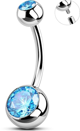OUFER Kroppspiercing konstgjord magstav piercing 316L rostfritt stål navelpiercing smycken 14 g navelstänger 10/12/14/16 mm navelstänger navelring aqua CZ navelpiercing, 12mm, Rostfritt stål