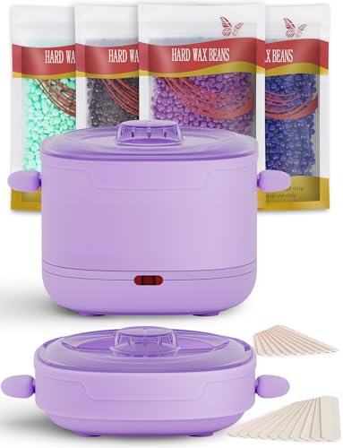 CITHOT Calentador de Cera portátil para la Depilación, Calentador de Cera de SILICONA Plegable, Cera Depilatoria de Inicio con un solo Clic, 20 Palos de Madera, 4 Paquetes de Cera