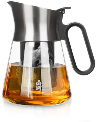 ZENS Design Glass Tea Infuser Teapot, 680ML Small Loose Leaf Tea Pot with Stainless Steel Spout for Herbal Tea Diffusers, Oval Handle Clear Tea Pot with infusers for Loose Tea Lovers Gifts