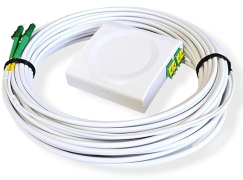 CONBIC® FTTH KIT - Glasfaserkabel vorkonfektioniert mit Anschlussdose, LC/APC 8°, weiß, OS2 Patchkabel, 4.0mm Durchmesser, 9/125μm, LSZH, FTTH Lichtwellenleiter, G.657.A2. (10m)