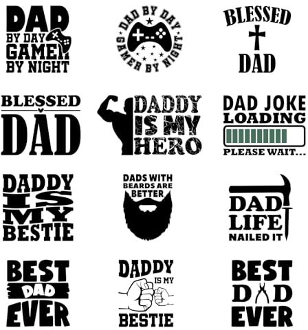 12pcs Best Dad Ever Iron On Decals Thermal Transfer Stickers for Clothing Appliqued Sublimation Patches Iron On Transfer Designs Heat Press Vinyl for Shirts Pillow Covers