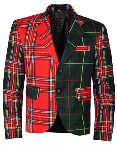 Vestes en Tartan Modernes pour Homme, confectionnées sur Mesure | Manteaux Kilt écossais des Highlands pour Tenues de Mariage et Mode (FR/ES, Numérique, 54, Taille Normale, Taille Tall, Red, Green)