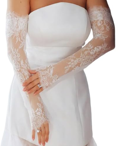 KHZen Seethrough Lace Arm Sleeves Sheer Gloves For Bride Wedding Gowns And Formal Occasion Lace Flower Gloves For Banquets