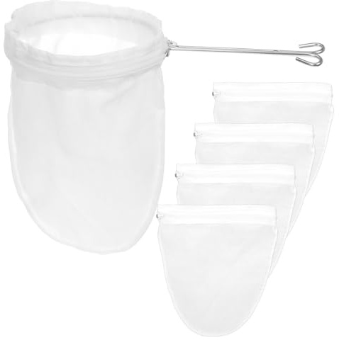 4 Pcs Reusable Nut Milk Bags, Fine Mesh Strainer with Stainless Steel Handle, Juice Strainer Bag with Zipper, Cheesecloth Filter Bags for Straining Nut Milk, Coffee, Juice, Butter, Cheese and Yogurt