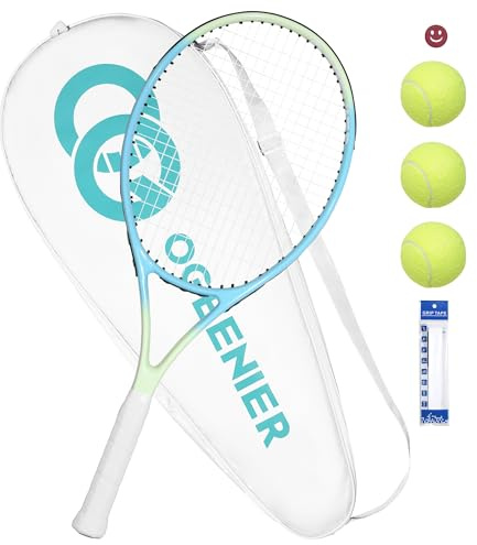 OGEENIER Raquette de Tennis Adulte, Raquette Tennis, Raquettes Légères et Récréatives avec 1 Grip Raquette Tennis et 3 balles de Tennis