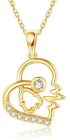 BDDCYWY 14K REAL GOLD STETOSKOP/INFINITY/HAMSA Handhalsband Guldsjuksköterska/Hand of Fatima smyckespresent till kvinnor