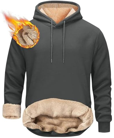 Couawaticy Hoodies for Men UK Warm Thick Fleece Lined Thermal Hooded Pullover Jumper Casual Hoody with Kangaroo Pocket Dark Gray