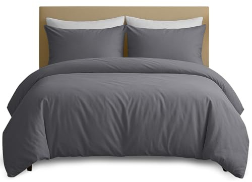 Hafaa King Size Duvet Cover Sets - Brushed Microfiber Grey Duvet Cover with 2 Pillowcases - Kingsize Quilt Cover Set