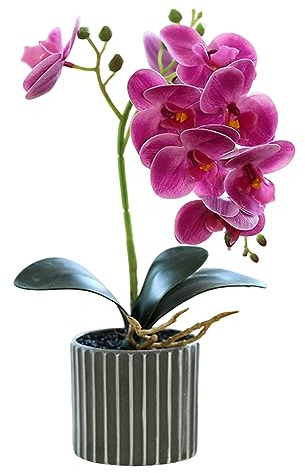 Lawnrden Konstgjorda orkidéblommor planterade, konstgjord orkidé 30 cm hög realistisk i en kruka verklig touch dekorativa bonsai blommor för bordsuppsatser vardagsrum heminredning lila