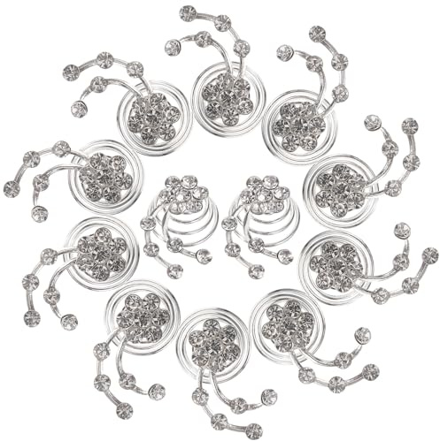 TOYANDONA Lot de 12 Épingles à Cheveux Spirales Argentées en Alliage Strass, Accessoires Décoratifs pour Cheveux de Mariage, Bal et Soirée, Bijoux Capillaires pour Femmes Élégantes