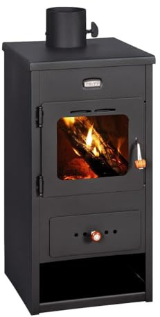 Prity K1 Optima vedugn, 9,5 kW, energiklass A, kompakt träbrännare, träförvaring, CE-certifierad, fristående kamin