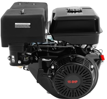 420 ccm, 4-takts bensinmotor 15 hk, industrimotor med 25 mm axel, universalmotor för gräsklippare, grästraktor, vibreringsplatta, generator, snöslunga, vedklyv och motorhacka, 9,7 KW (svart)