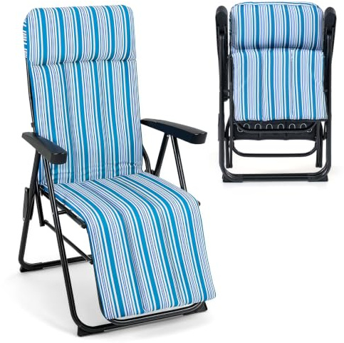 COSTWAY Zero Gravity Recliner Chair, Folding Sun Lounger with Cushion, Blue | 6-Level Adjustable Backrest, Headrest & Armrests, Padded Outdoor Chaise Lounge Reclining Garden Chair, for Patio Deck Camping
