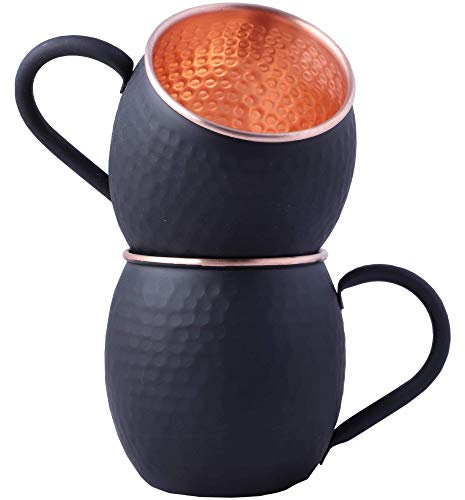STAGLIFE Tazas de cobre negro mate de 16 onzas, tazas Moscow Mule, regalos para hombres y mujeres, taza de cobre 100% puro para beber, juego de 2 tazas de café de cobre auténtico sólido martillado,