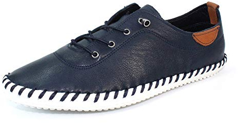 Lunar St Ives Leather Plimsoll 4 UK Navy