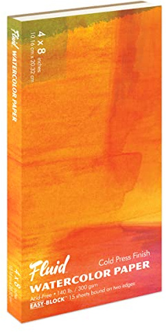 Fluid Watercolor Paper 880048 140LB Cold Press 4 x 8 Block, 15 Sheets
