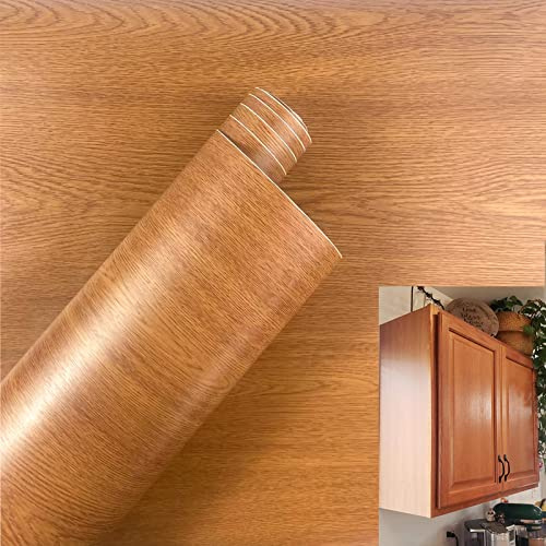 Teemall 15.6inch by 79inch Brown Wood Grain Waterproof Self Adhesive Shelf Liner Dresser Drawer Cabinet Sticker （Brown Winged Wood）